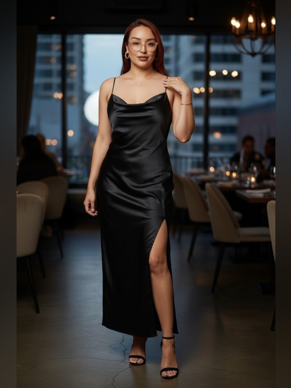 Elegant Black Satin Evening Dress